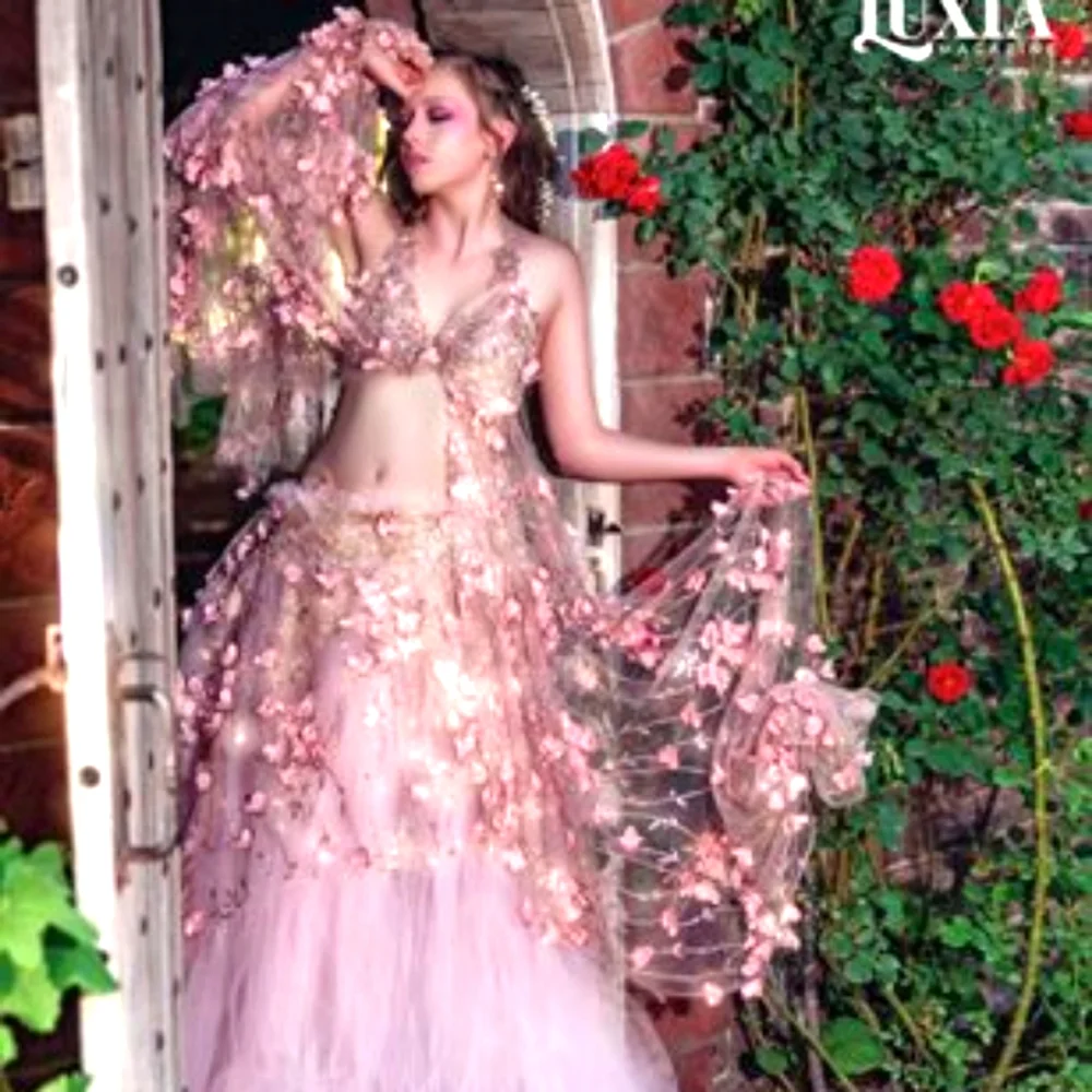 "TUSCANY" Blush & Rose Gold Floral Lace Tulle Wedding Ballgown Set - Picture 8 of 11